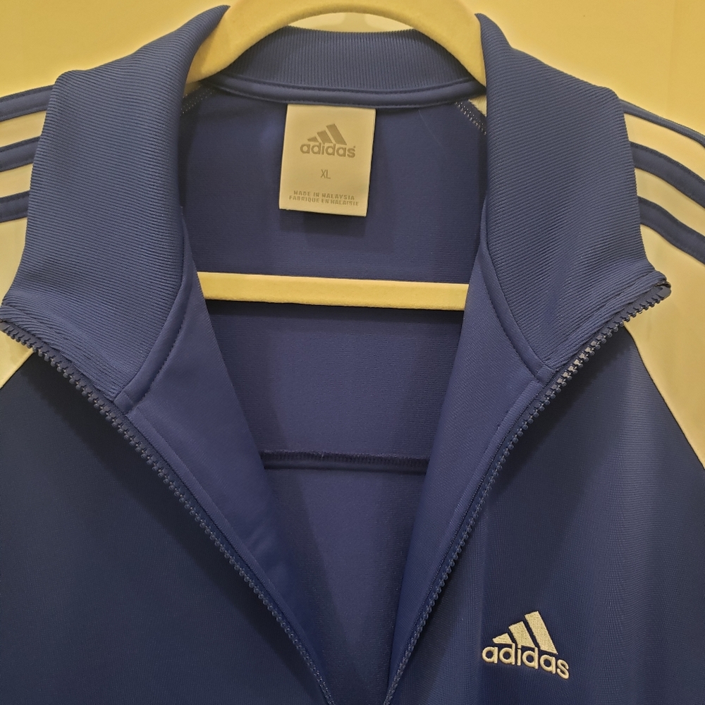Adidas multi color track jacket, size XL, Blue & white.